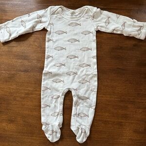 NWOT Kate Quinn Organic Cotton Mocha Narwhal Footie • 6-9 Months